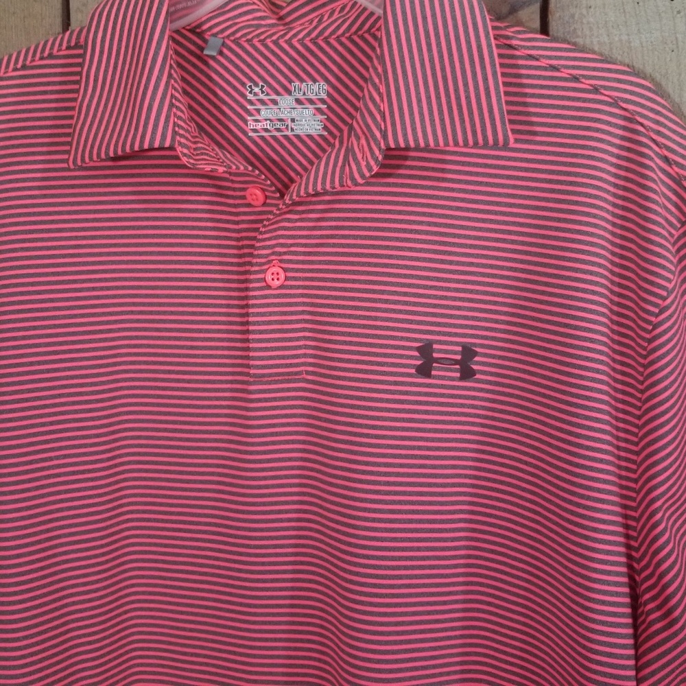 UA Mens Golf Polo Heather Stripe Heat Gear Size XL